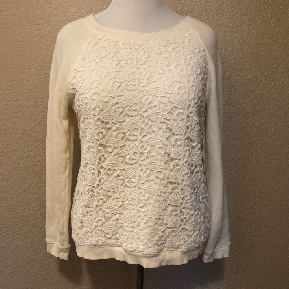 Talbots Ivory Long Sleeve Lace Sweater Size Large